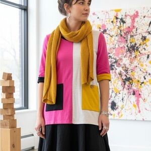 D DESIGN Lagenlook Art to Wear A-Line Tunic Top in Pink, Yellow, Gray & Black M